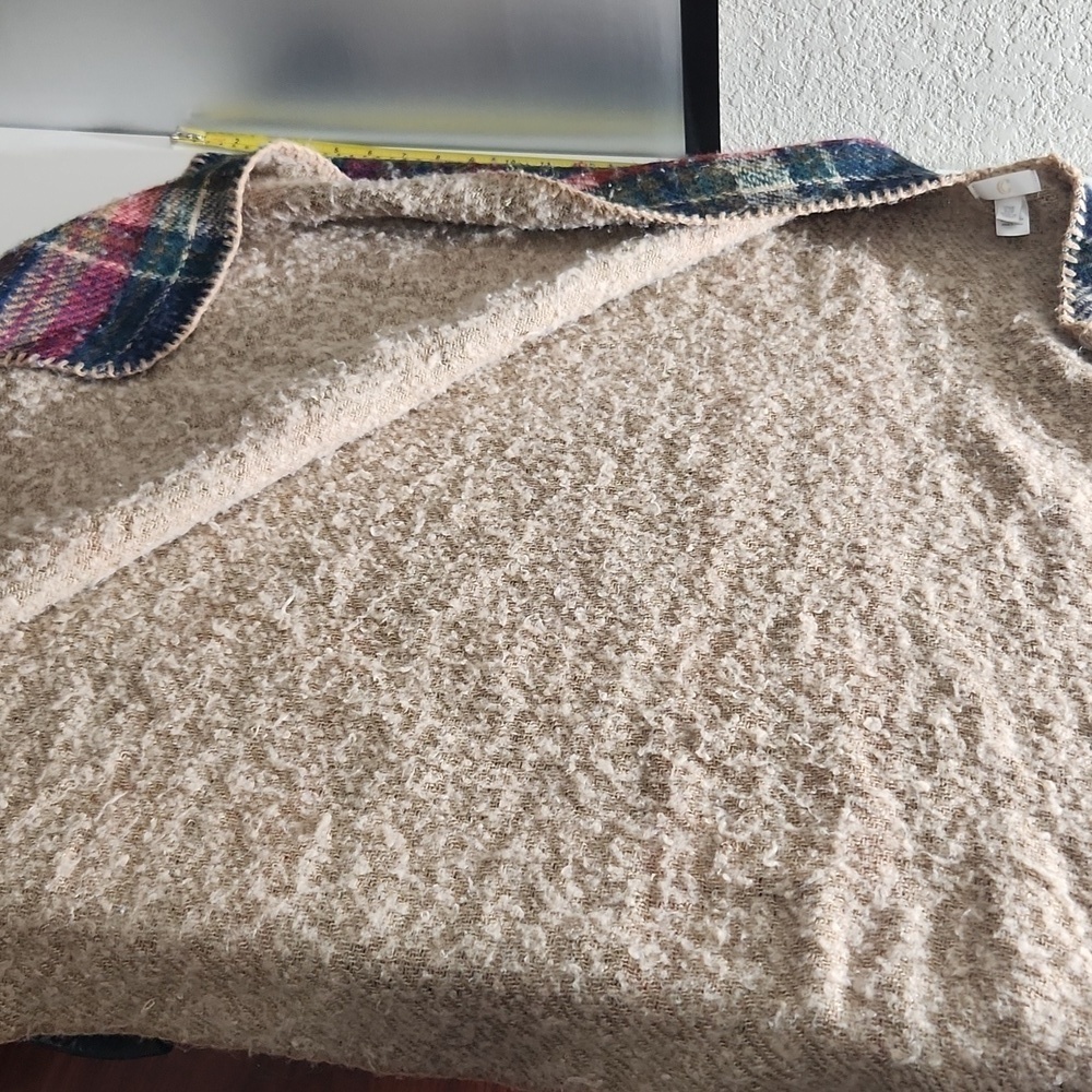 C Open Poncho Sweater Wrap One Size Plaid - Picture 12 of 12